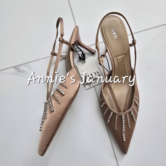 ZARA Women's Rhinestone Sandals(Beige, US 8, 10/EUR 39, 41) - Picture 5 of 9